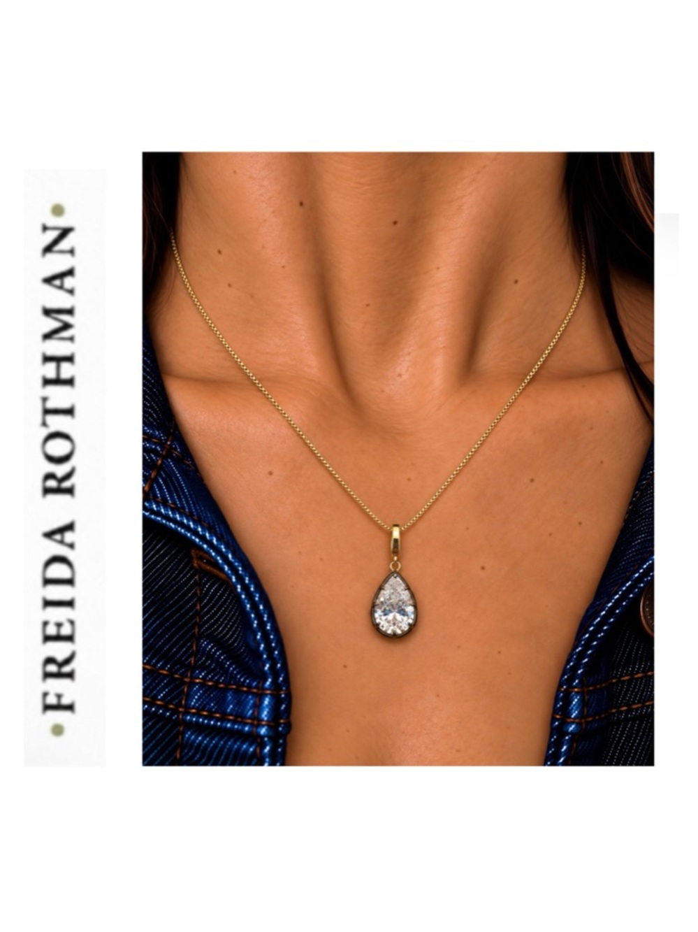 Freida Rothman Vault Black Rhodium CZ Teardrop
Pendant with Gold Enhancer Bail